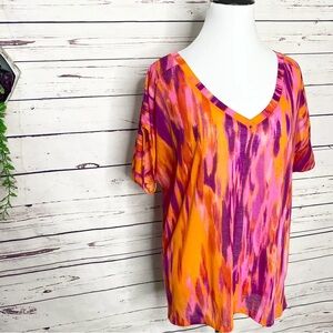 Express Orange Pink Watercolor Blouse